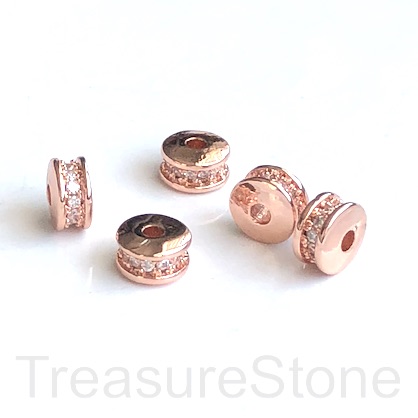 Micro Pave Bead, rose gold brass, clear CZ, 6x3mm disc. Ea