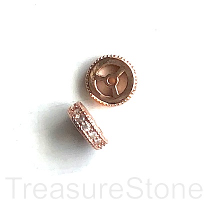 Micro Pave Bead, rose gold brass, clear CZ, 8x2mm disc. Ea