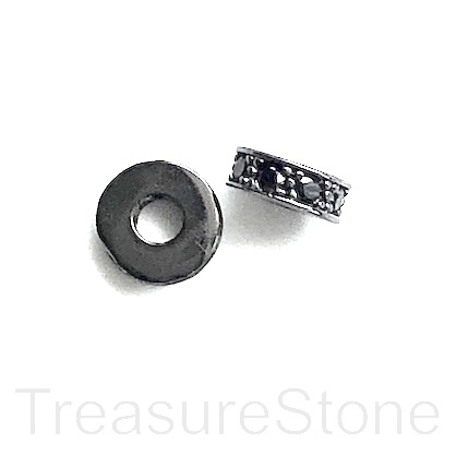 Micro Pave Bead, black brass, black CZ, 7x2mm disc 2. Ea - Click Image to Close
