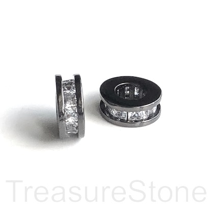 Micro Pave Bead, black brass, clear CZ, 9x3mm disc 3. Ea