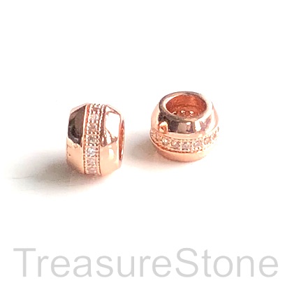Bead, brass, 6x7mm rose gold drum with crystals. Each