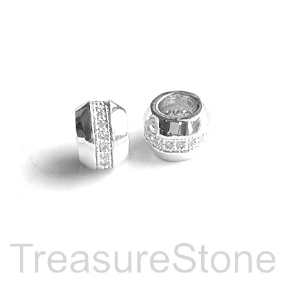 Pave Bead, 6x7mm silver drum, brass, CZ. Each - Click Image to Close