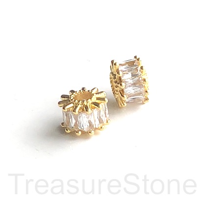 Micro Pave Bead, brass, gold, 6x11mm tube. Each