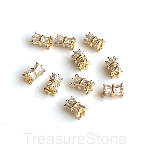 Pave Bead, brass, 5x8mm gold tube, clear CZ. Each