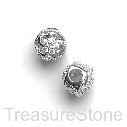 Pave Bead, 11x10mm, silver, cz, flower, large hole, 4mm. Ea