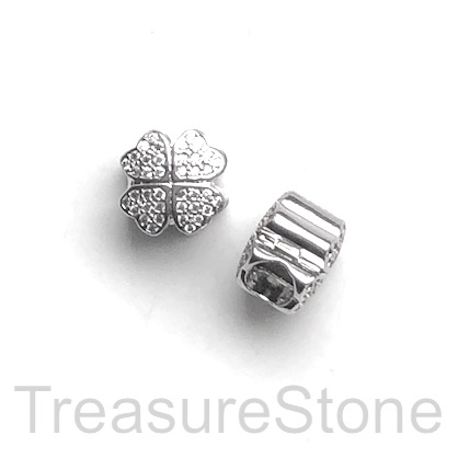 Pave Bead,11mm,silver,4 leaf clover, shamrock, large hole,4mm.Ea - Click Image to Close