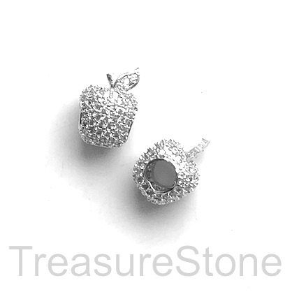 Pave Bead, 11x15mm, silver, apple, large hole, 4mm. Ea - Click Image to Close
