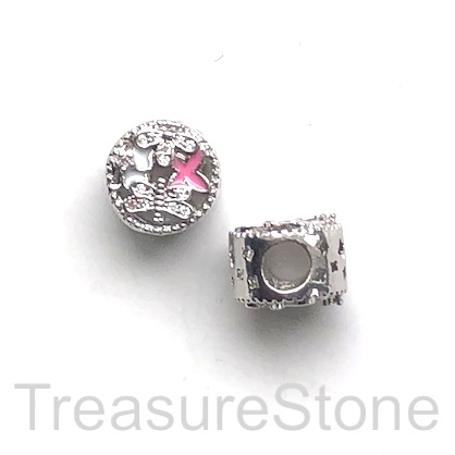 Pave Bead, 11x8mm, silver, butterfly, flower, large hole, 4mm.Ea - Click Image to Close