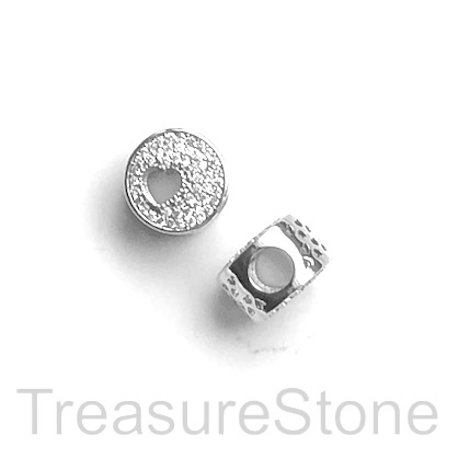 Pave Bead, 11x7mm, silver, 4mm heart, large hole, 4mm. Ea