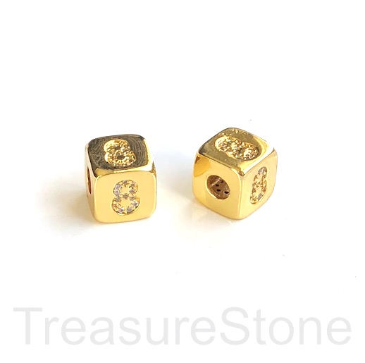 Pave Bead, 9mm cube, number 8, gold, large hole:3mm, ea