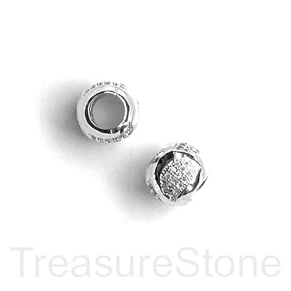 Pave Bead, 8x10mm drum, silver, large hole, 4.5mm. Ea - Click Image to Close