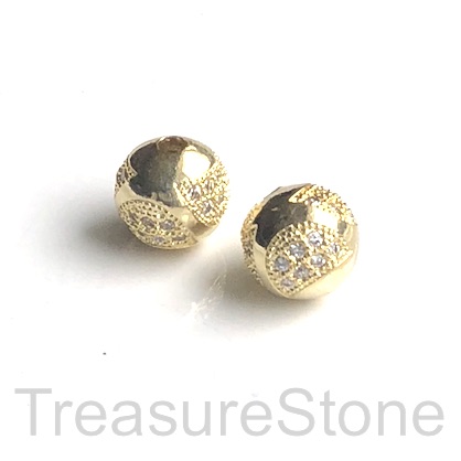 Micro Pave Bead, brass, gold, 8mm round. Each
