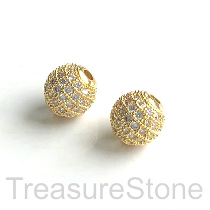 Micro Pave Bead, brass, gold, 6mm round. Each