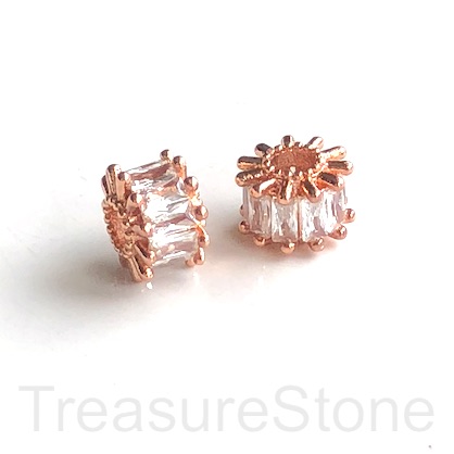 Micro Pave Bead, brass, rose gold, 6x11mm tube. Each