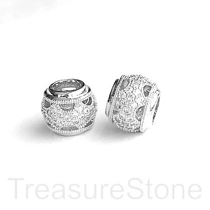 Pave Bead, 9x10mm rondelle, silver, large hole, 4.5mm. Ea - Click Image to Close
