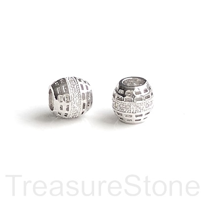 Pave Bead, silver, 7x8mm filigree rondell, Brass,CZ, hole,4mm.Ea
