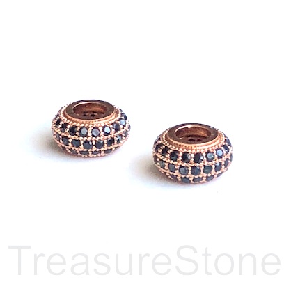 Pave Bead, brass, rose gold, 4x8mm rondelle, large hole,3.5mm.Ea - Click Image to Close