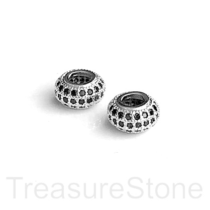 Pave Bead,brass,silver,black,4x8mm rondelle, large hole,3.5mm.Ea