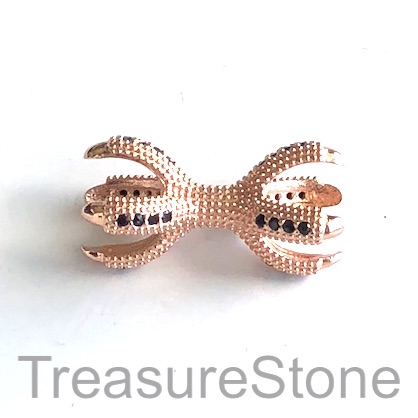 Pave Bead cap, spacer, link, rose gold, black CZ, 12x24mm. Ea - Click Image to Close