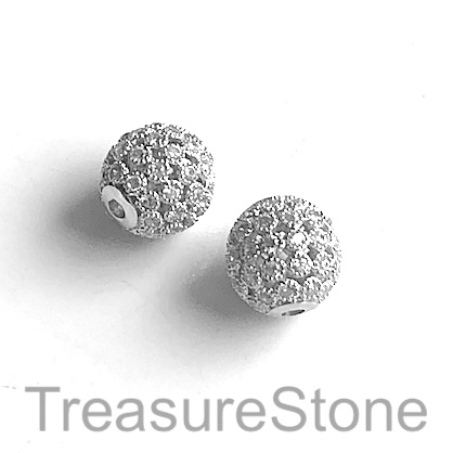 Micro Pave Bead, silver, 10mm filigree round 2, brass. Ea - Click Image to Close