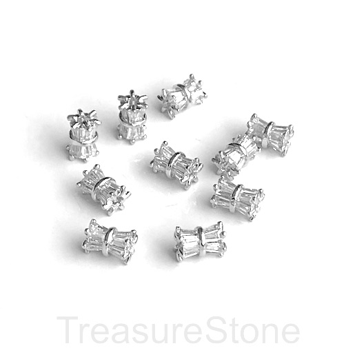 Pave Bead, brass, 5x8mm silver tube, clear CZ. Each