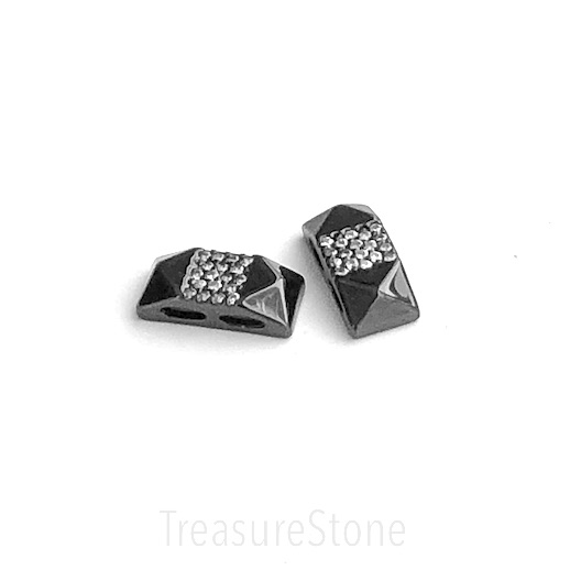 Pave Bead, 2 hole spacer, 5x11mm black rectangle. each