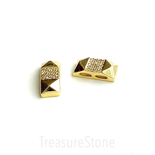 Pave Bead, 2 hole spacer, 5x11mm gold rectangle. each