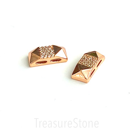 Pave Bead, 2 hole spacer, 5x11mm rose gold rectangle. each