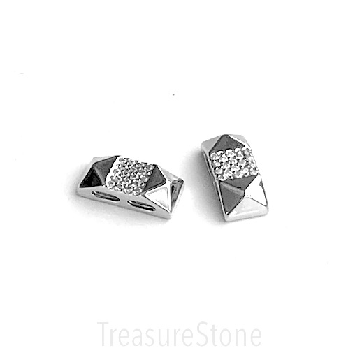 Pave Bead, 2 hole spacer, 5x11mm silver rectangle. each