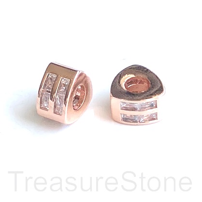 Pave Bead, rose gold, 6x9mm triangle tube, Brass,CZ, hole,4mm.Ea