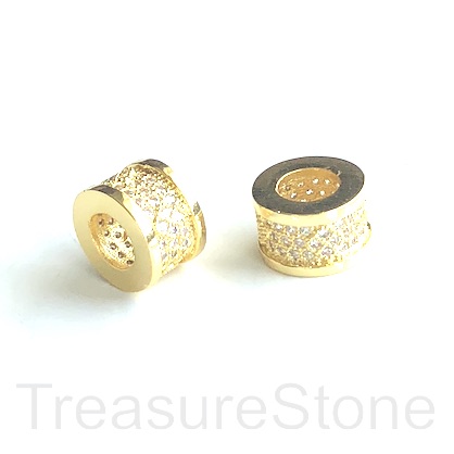 Pave Bead, gold, 7x10mm tube, Brass, CZ, hole, 5mm. Ea