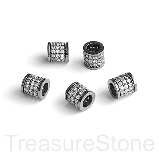 Pave Bead, black, 8mm tube, Brass, clear CZ, large hole, 5mm. Ea - Click Image to Close
