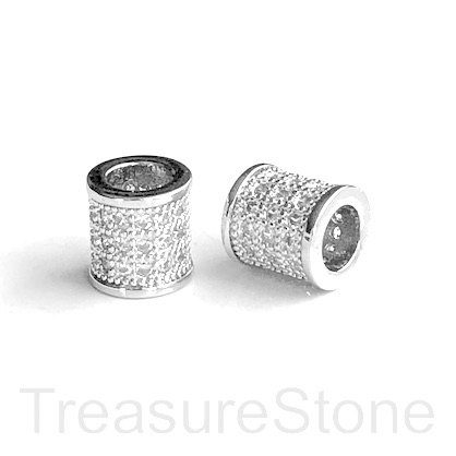 Pave Bead, silver, 8mm tube, Brass, CZ, hole, 5mm. Ea - Click Image to Close