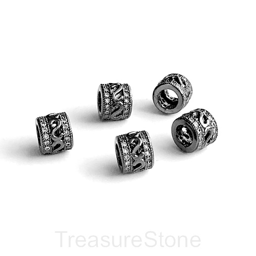 Pave Bead, brass, 7x8mm black tube, clear CZ. Ea