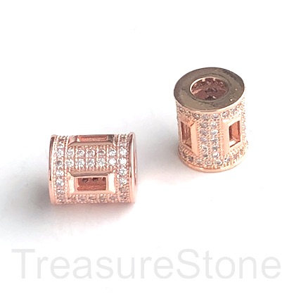 Pave Bead, 9x10mm tube, rose gold plated brass, CZ. ea