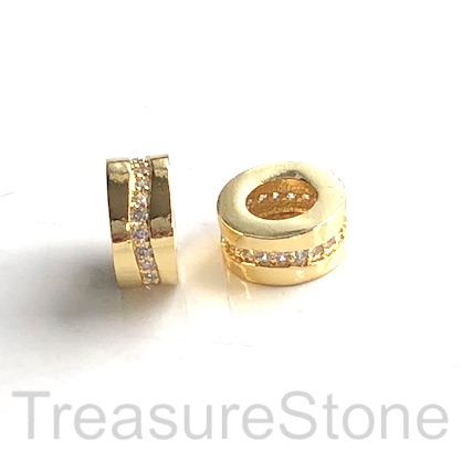 Pave Bead, brass, 11x4mm tube, gold, large hole, 5mm. Ea - Click Image to Close