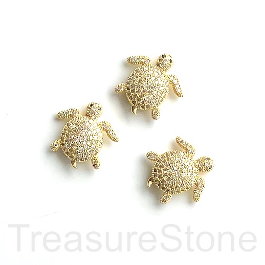 Pave Bead, brass, gold, 20mm turtle. Ea