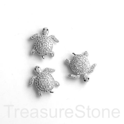Pave Bead, brass, silver, 20mm turtle. Ea