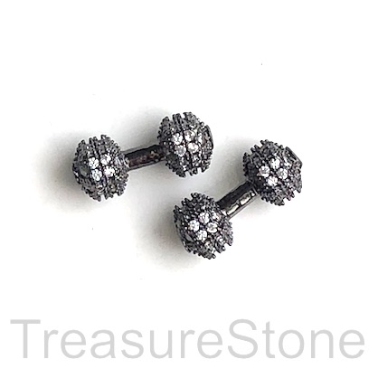 Pave Bead,black brass,clear CZ,7x16mm Dumbbell,weight lifting.ea