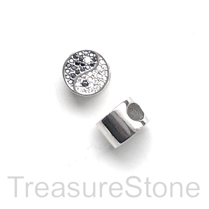 Pave Bead, 11x7mm, silver, yin yang, large hole, 4mm. Ea