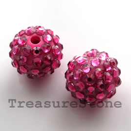 Pave beads(Resin Rhinestone). Pink.15mm. Pkg of 3.