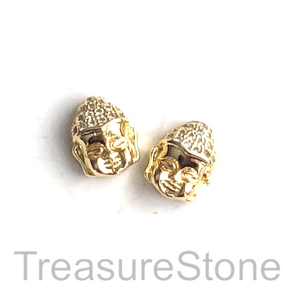Pave Bead, 9x11mm gold baby buddha head 6, Cubic Zirconia. Each - Click Image to Close