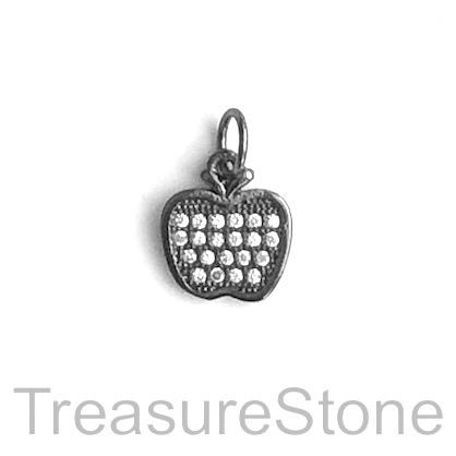 Pave Charm, brass, 10mm black apple, Cubic Zirconia. Each - Click Image to Close