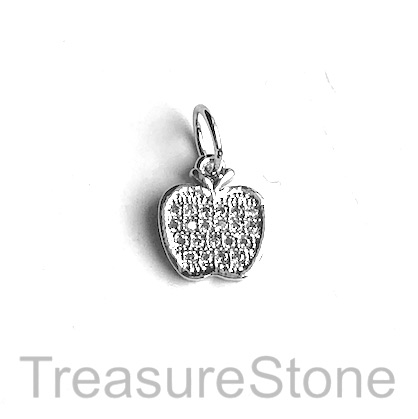Pave Charm, brass, 10mm silver apple, Cubic Zirconia. Each - Click Image to Close