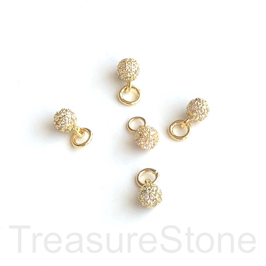 Charm, brass, gold, 6mm ball, Cubic Zirconia. Each - Click Image to Close