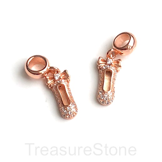 Pave Charm, pendant, brass, 15mm rose gold ballet slippers. Ea
