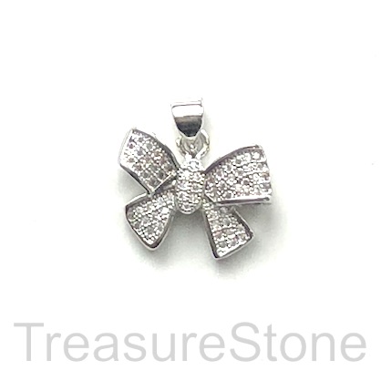 Charm, pendant, 17x18mm, bowknot, clear cz, ea - Click Image to Close
