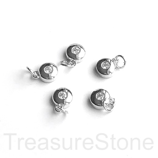 Pave Charm, pendant, 7mm silver coin, clear CZ.Ea