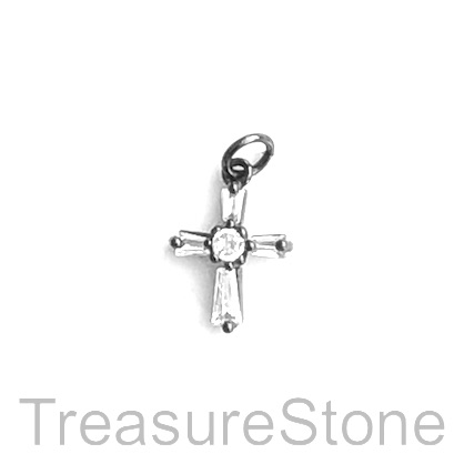 Pave Charm, brass, black, 10x13mm cross. Each - Click Image to Close