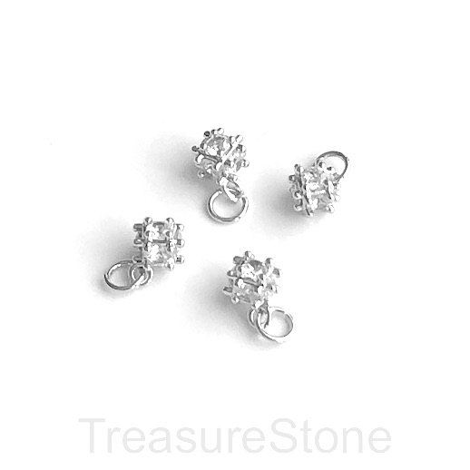 Pave Charm, brass, 6mm silver cube, clear CZ. Ea